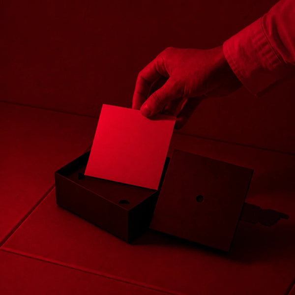 Insertion du papier photosensible dans la boîte sténopé sous lumière rouge inactinique